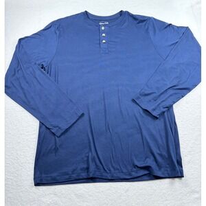 Pillow Talk Mens Navy Blue Henley Long Sleeve Pajama Top Holiday Fam Jams Medium
